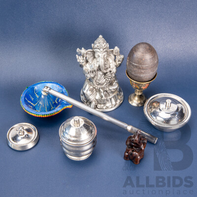 Puja Set Incl. Royal Selangor Pewter Ganesha Statue, Diyas & Assorted Items