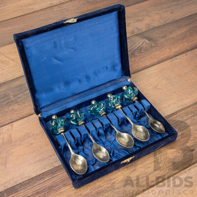 Demitasse Silver Spoons with Blue Glass Finials