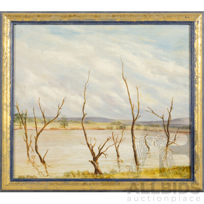 Wicky (20th Century), Reflections in the Billabong, Wonderful Vintage Oil Om Masonite, 41 x 46 cm (frame)