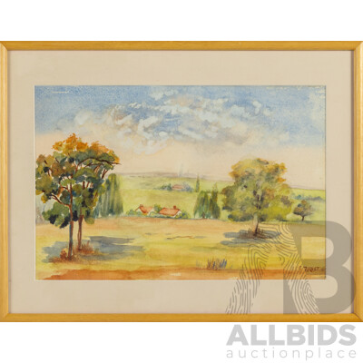 J.West, (20th Century, Active c1960s), Fields of Gold and Green, Wonderful Original Vintage Watercolour, 35 x 45 cm (frame)