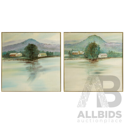Artist Unknown (20th Century), Landscape Reflections I and II, Pair of Vintage Oil on Masonite Boards, 74 x 74 cm (frames) (2)