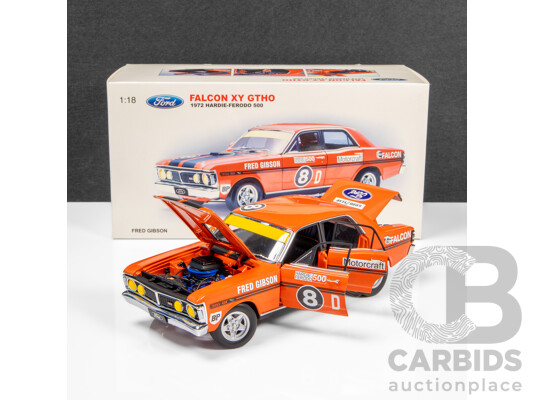1660361 · AUTOart 1972 Ford XY Falcon GTHO Hardie Ferodo 500 Fred Gibson Vermillion Fire #8D 711/2500 1:18 Scale Model Car - Signed COA