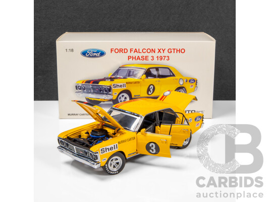 1660365 · AUTOart 1973 Ford XY Falcon GTHO Phase 3 ATCC 7th Place Murray Carter Shell Yellow #3 1550/2000 1:18 Scale Model Car - Signed COA