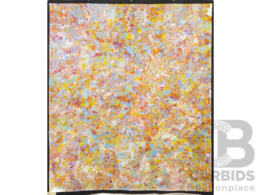 Bessie Pitjara, (20th Century, Indigenous-Australian, 1970-), Bush Plums, Original Acrylic on Canvas, 212H x 185 W cm (approx unstretched)