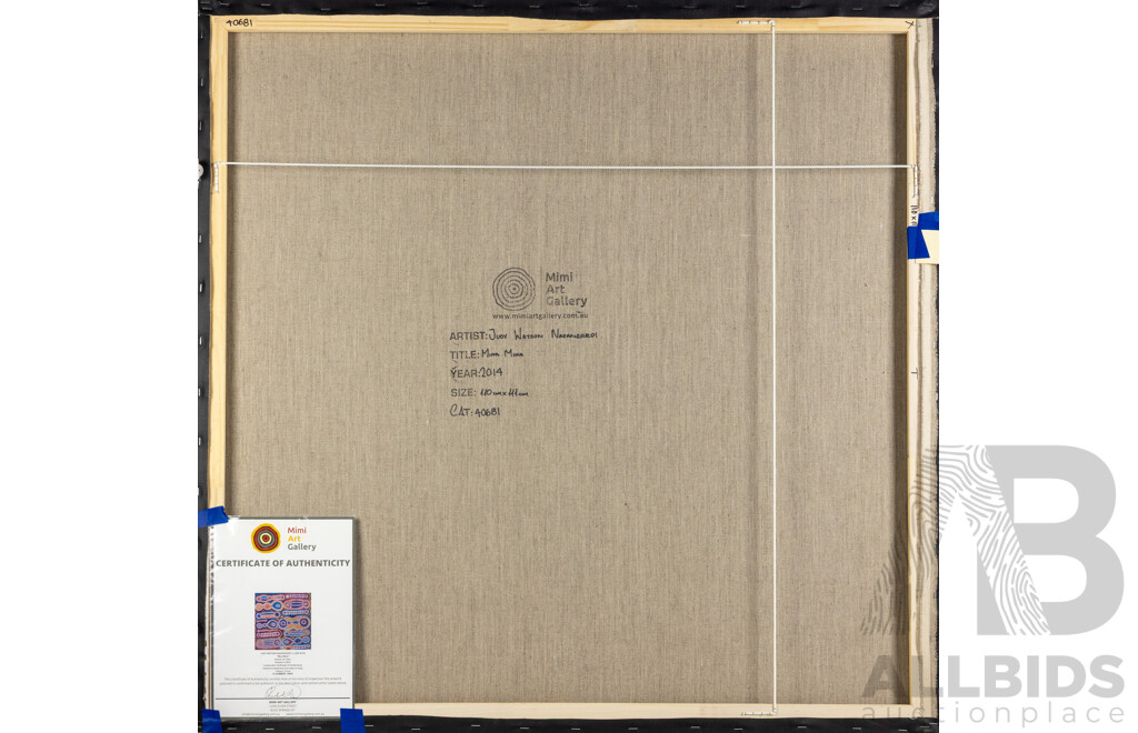 Judy Watson Napangardi, (20th Century, Indigenous-Australian, C1935-2016), Mina Mina (2014), Wonderful Original Acrylic on Linen, 110 x 111 cm