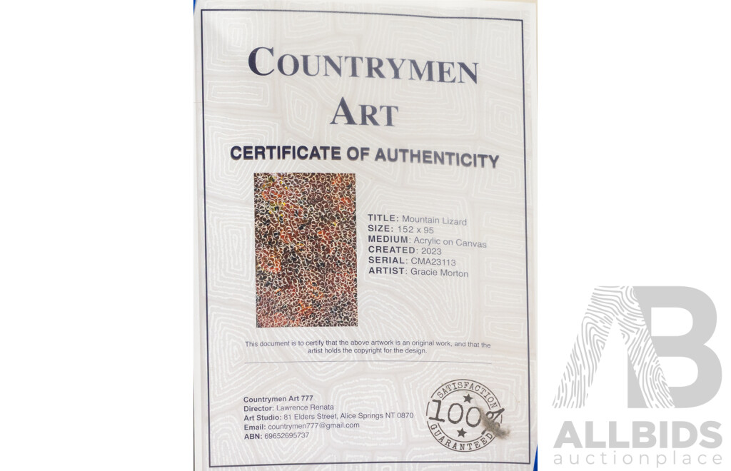 Gracie Morton Pwerle, (20th Century, Indigenous-Australian, 1956-2024), Mountain Lizard (2023), Original Acrylic on Canvas, 152 x 95 cm