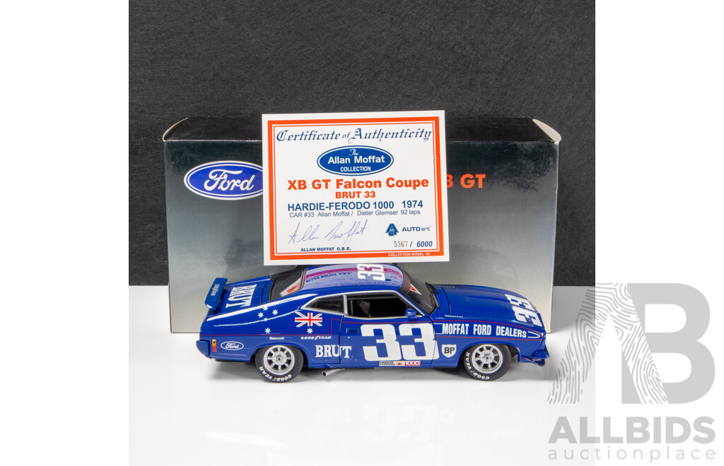 AUTOart 1974 Ford XB GT Falcon Hardtop Bathurst Allan Moffat / Dieter Glemser Brut #33 5367/6000 1:18 Scale Model Car - Signed COA