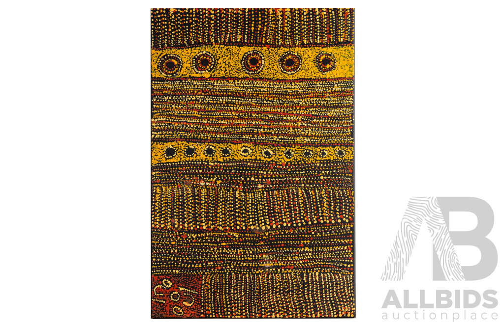Elaine Woods (20th Century, Indigenous-Australian, 1969-), Minma Kutjara (2021), Original Acrylic on Linen, 60H x 92W cm