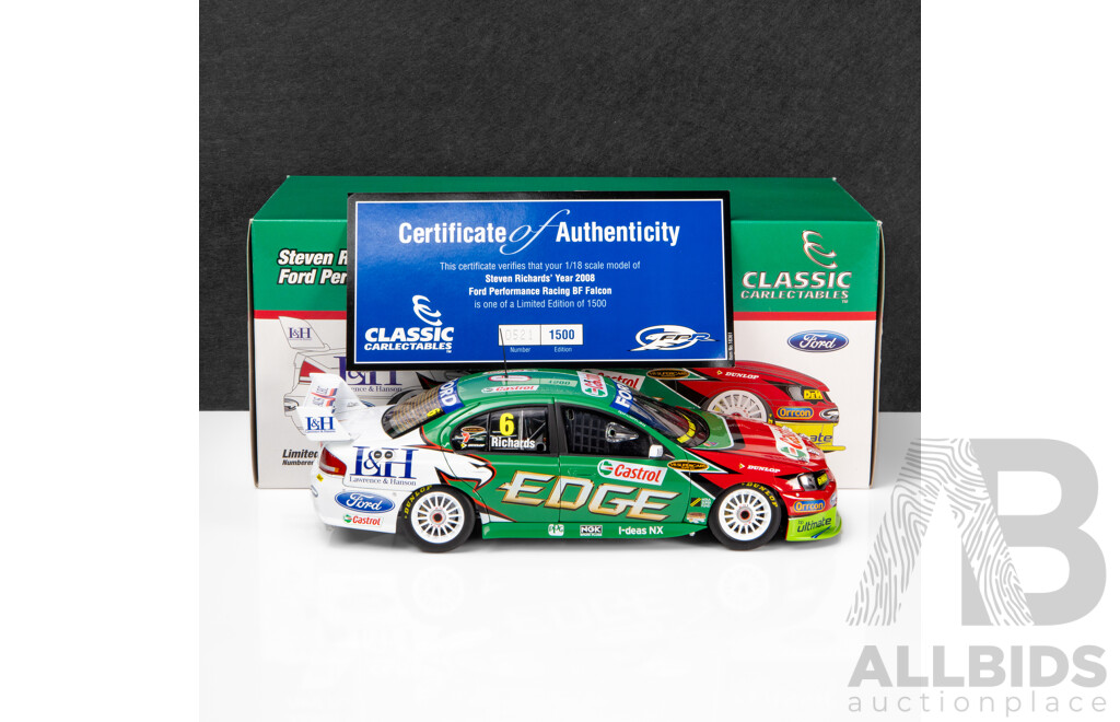 Classic Carlectables 2008 Ford BF Falcon V8 Supercar Steven Richards FPR Castrol Edge #6 1:18 Scale Model Car