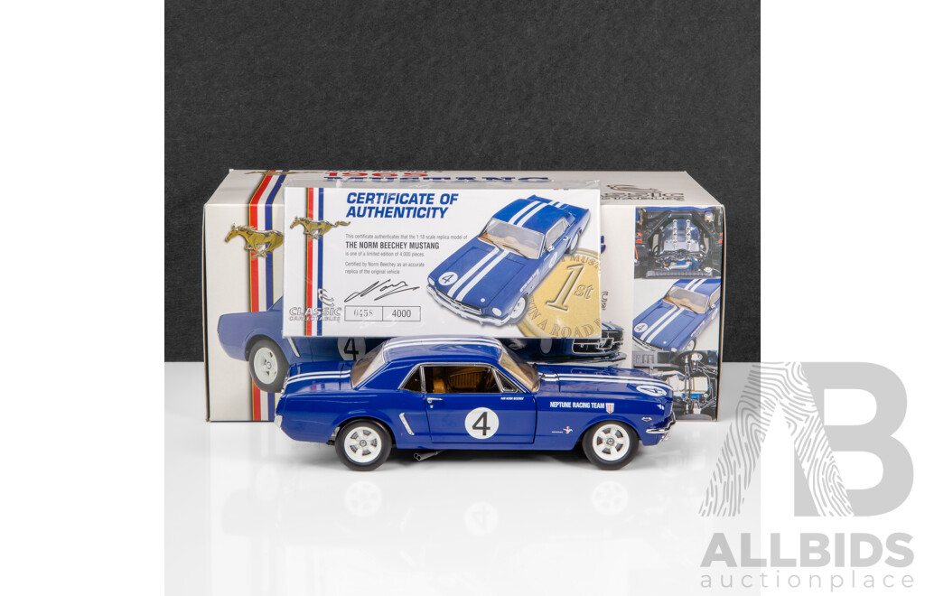 Classic Carlectables 1965 Ford Mustang Neptune Racing Team Norm Beechey #4 1:18 Scale Model Car