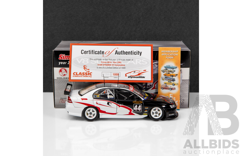 Classic Carlectables 2003 Holden VY Commodore V8 Supercar Team Dynamik Simon Wills #44 1:18 Scale Model Car
