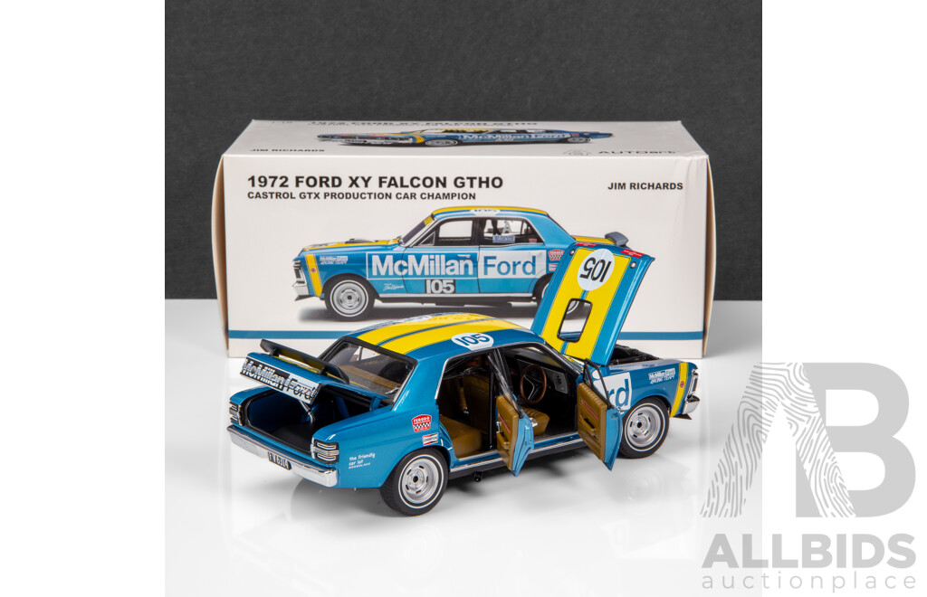 AUTOart 1972 Ford XY Falcon GTHO Phase III Production Car Championship Winner Richards #105 1:18 Scale Model Car - Signed COA