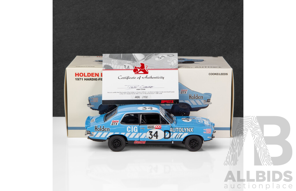 AUTOart 1971 Holden LC Torana GTR XU-1 Hardie-Ferodo 500 Cooke / Leads #34D 1:18 Scale Model Car - Signed COA