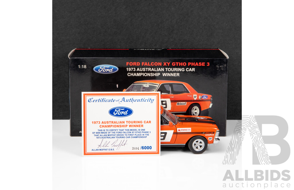 AUTOart 1973 Ford XY Falcon GTHO Phase 3 ATCC Winner Allan Moffat #9 1:18 Scale Model Car - Signed COA