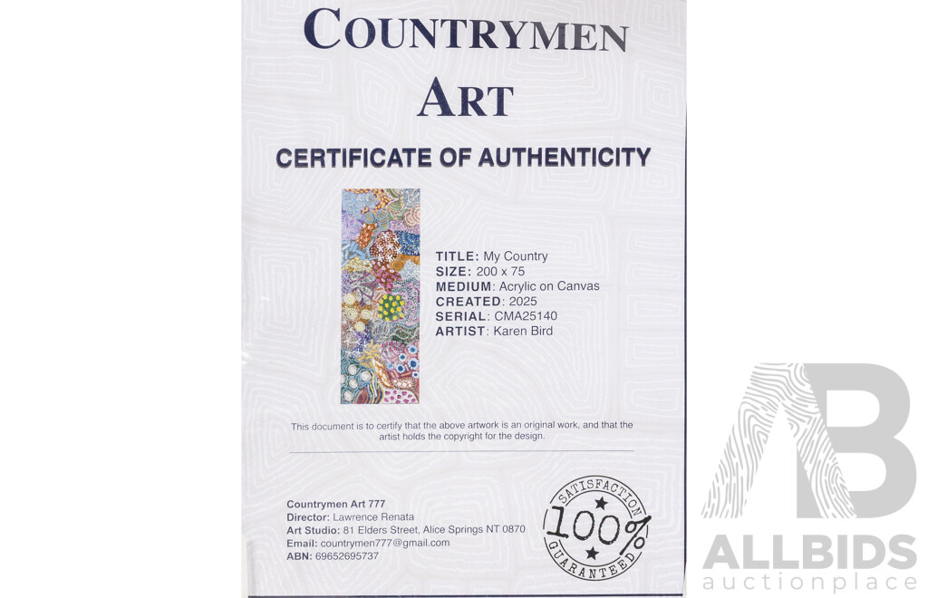 Karen Bird (20th Century, Indigenous-Australian, 1984-), My Country, Original Acrylic on Canvas, 197H x 72W cm