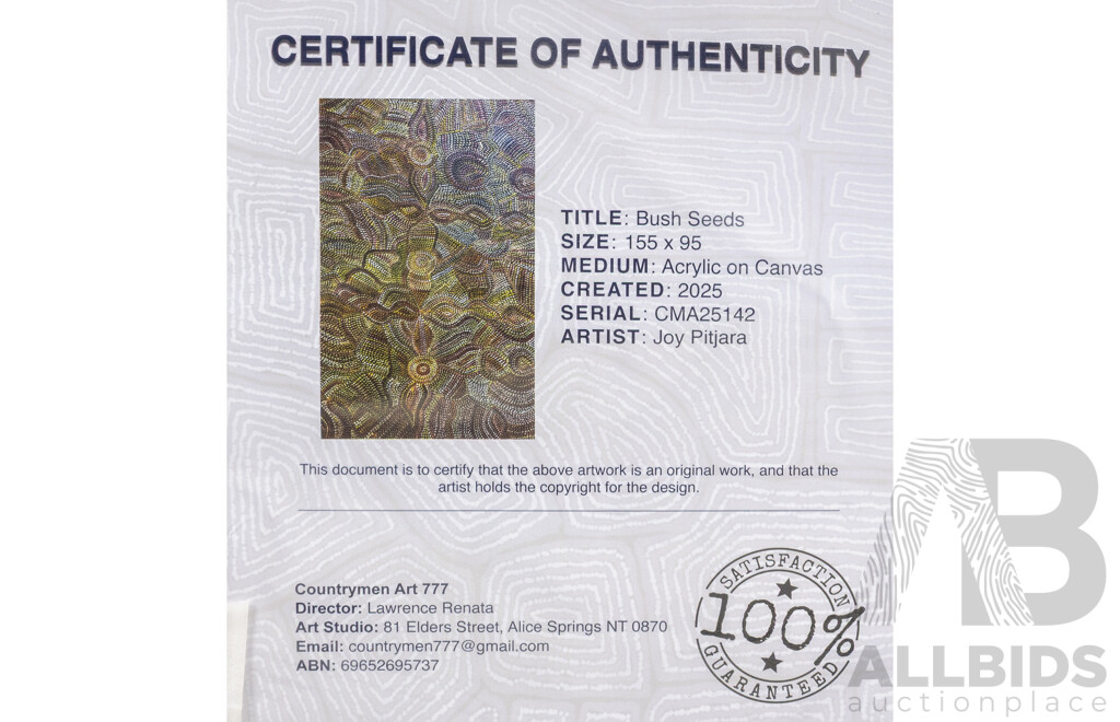 Joy Pitjara (20th Century, Indigenous-Australian, ), Bush Seeds (2025), Original Acrylic on Canvas, 146H x 95W cm