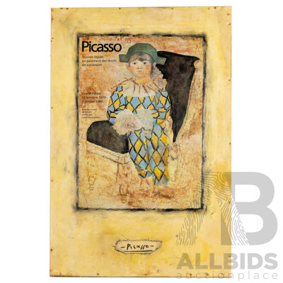 Artist Unknown (20th Century), Picasso Harlequin, Vintage Bespoke Mixed Media Re-Interpretation of 1979-80 French Exhibition Poster, 92H x 61W cm