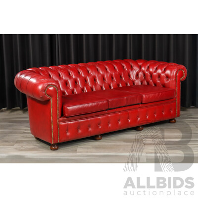 Vintage Red Leather Three Piece Chesterfield Style Lounge Suite