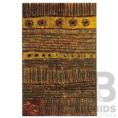 Elaine Woods (20th Century, Indigenous-Australian, 1969-), Minma Kutjara (2021), Original Acrylic on Linen, 60H x 92W cm