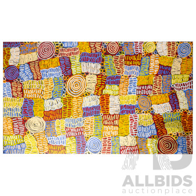 Betty Club Mbitjana (20th Century, Indigenous-Australian, 1954-2023), Awelye & Bush Melon (2021), Original Acrylic on Canvas, 118H x 200W cm