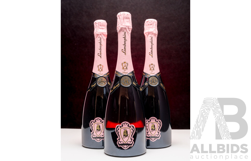 1663544 · Lamborghini the Legend Rose Metodo Classico Vintage Organic Sparkling Pinot Noir 750ml - Lot of 3 Bottles - Total RRP $867