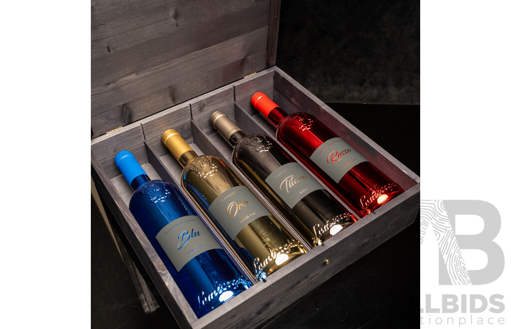 Lamborghini LUXE Collection Variety Pack Inc Titanio, Rosso, Oro and Blu - Four 750ml Bottles in Wooden Box - RRP $651