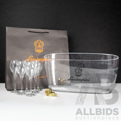 Lamborghini Wines Gift Pack Inc Two Bottle Lucite Branded Bucket, Six Flutes, Champagne Stopper and Gift Bag