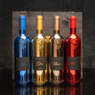 Lamborghini LUXE Collection Variety Pack Inc Titanio, Rosso, Oro and Blu - Four 750ml Bottles in Wooden Box - RRP $651