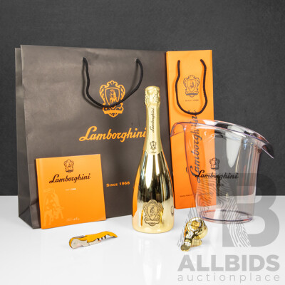 Lamborghini Wines Gift Pack Inc Lucite Branded Bucket, Gold Brut Pinot Noir Chardonnay, Champagne Stopper, Bottle Opener, Catalogue Book and Gift Bags