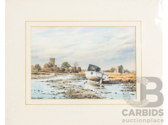 1661353 · Nice Collection of Four Miniature Vintage Landscapes Oil on Canvas Boards and a Sea Scene Watercolour Print, 33H x 28W cm (largest frame) (5)