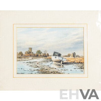 Nice Collection of Four Miniature Vintage Landscapes Oil on Canvas Boards and a Sea Scene Watercolour Print, 33H x 28W cm (largest frame) (5)