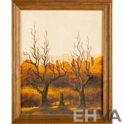 Nice Collection of Four Miniature Vintage Landscapes Oil on Canvas Boards and a Sea Scene Watercolour Print, 33H x 28W cm (largest frame) (5)