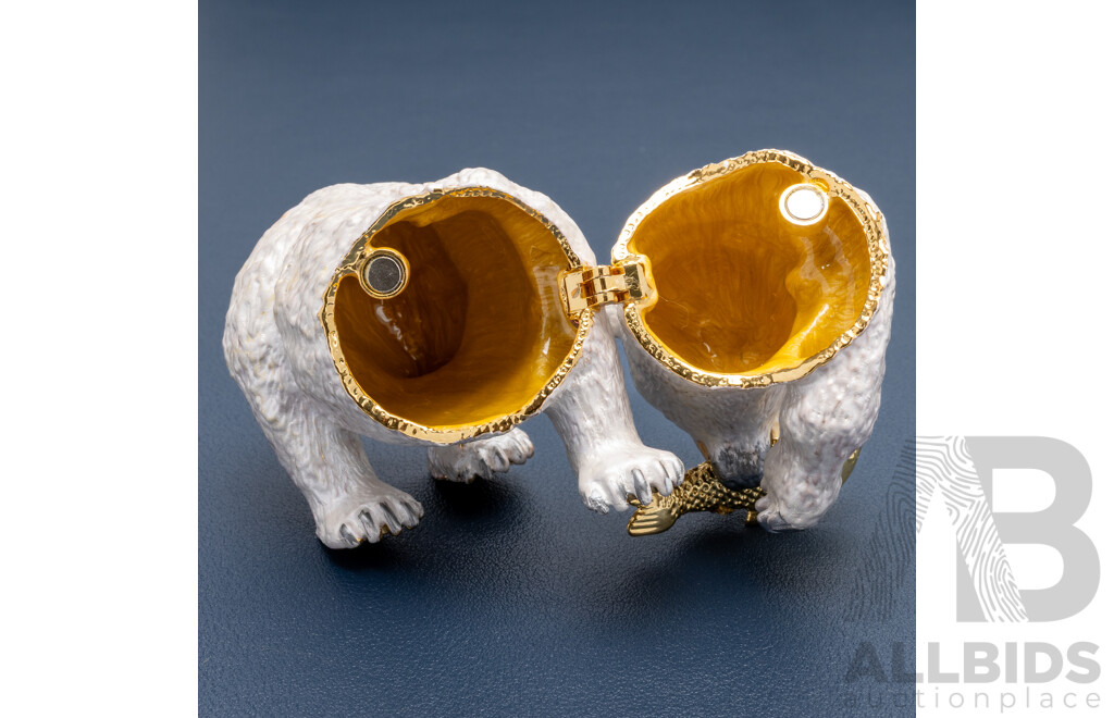 Polar Bear Cloisonné Enamel Trinket Box, with Crystal Accents