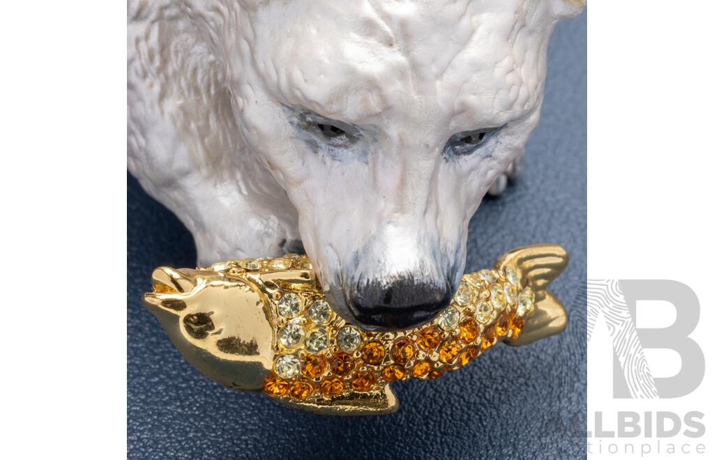 Polar Bear Cloisonné Enamel Trinket Box, with Crystal Accents
