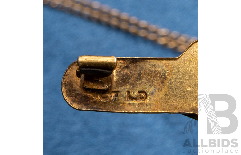 9ct Yellow Gold Cross Pendant, Gold Plated Chain and Rolled Gold Brooch