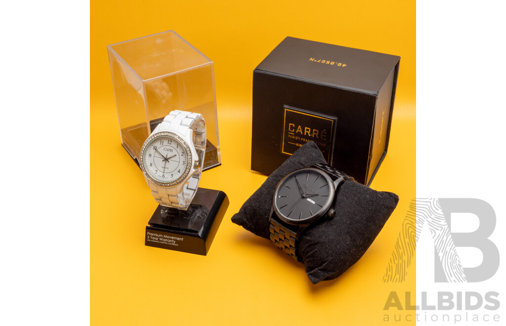 Men's Black Carré Watch and Ladies' White Capri Watch - Lot of 2