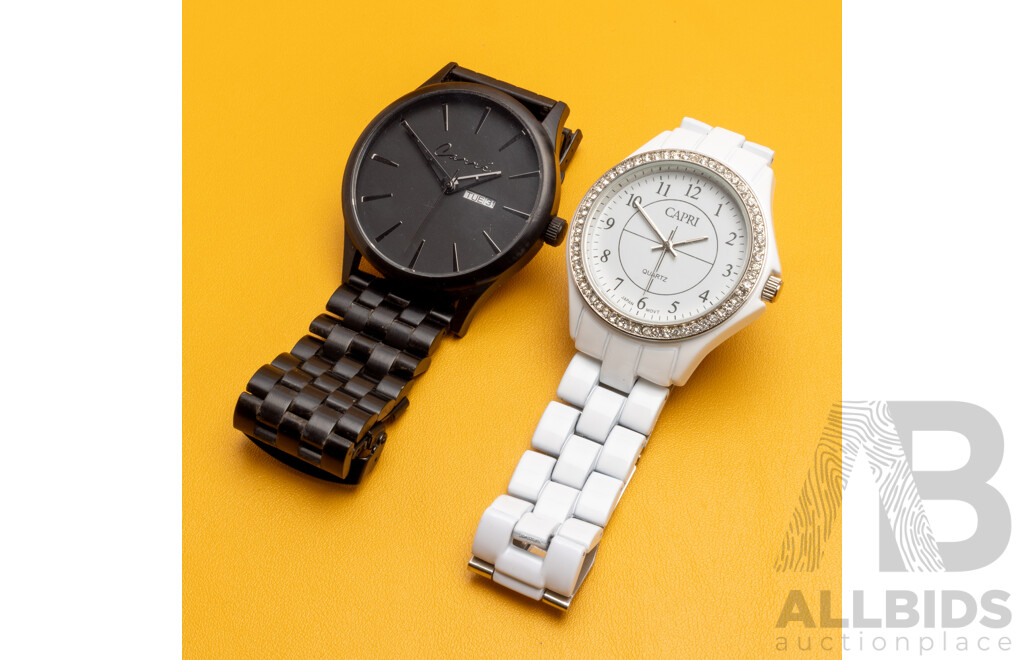 Men's Black Carré Watch and Ladies' White Capri Watch - Lot of 2