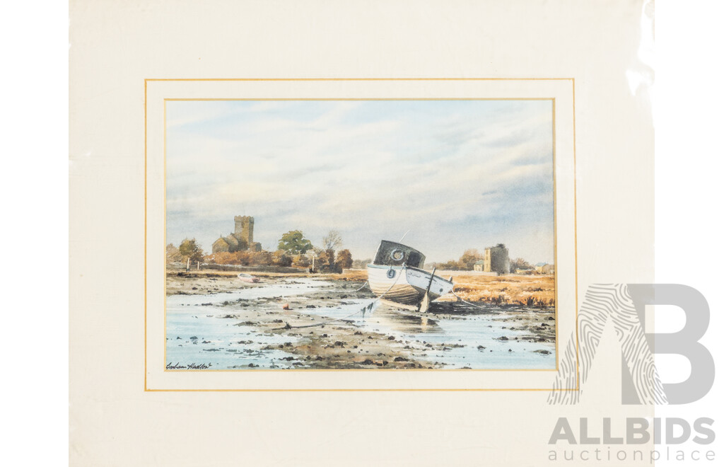 Nice Collection of Four Miniature Vintage Landscapes Oil on Canvas Boards and a Sea Scene Watercolour Print, 33H x 28W cm (largest frame) (5)