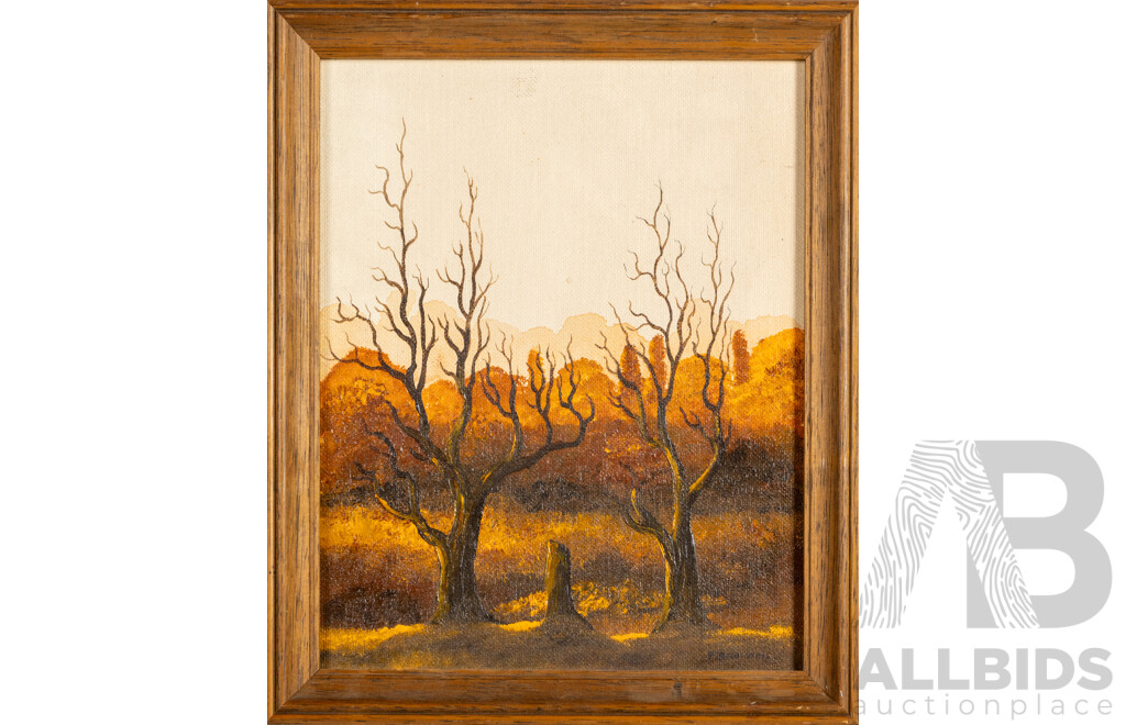 Nice Collection of Four Miniature Vintage Landscapes Oil on Canvas Boards and a Sea Scene Watercolour Print, 33H x 28W cm (largest frame) (5)