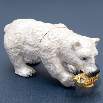 Polar Bear Cloisonné Enamel Trinket Box, with Crystal Accents