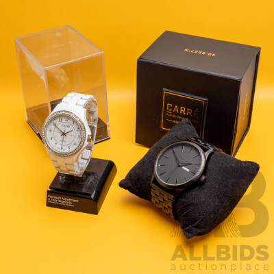 Men's Black Carré Watch and Ladies' White Capri Watch - Lot of 2