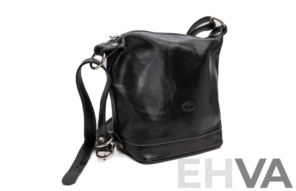 Cuoieria Fiorentina Crossbody Handbag, Black, Tanned Leather, Made in Italy