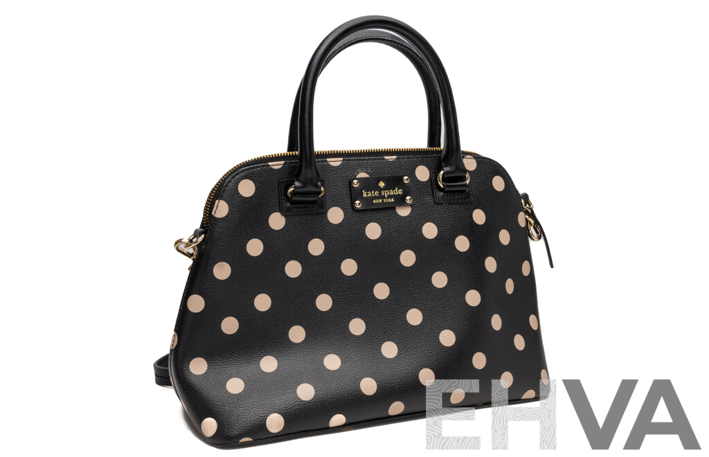 Kate Spade New York Large Black/beige Crossbody Bowler Bag