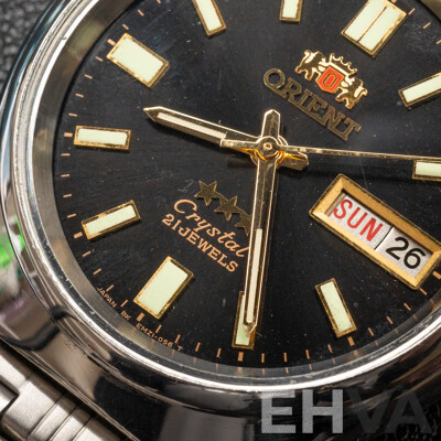 Orient 3 Star Crytal 21 Jewels Automatic Watch, 469WB1-84 CA, Black Dial, Vintage Circa 1980's