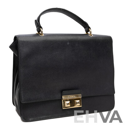 Furla Genuine Leather Black Messenger Crossbody Tote Style Bag