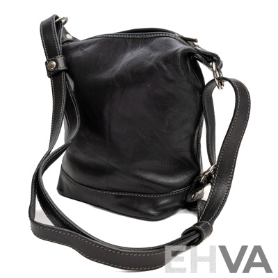 Cuoieria Fiorentina Crossbody Handbag, Black, Tanned Leather, Made in Italy