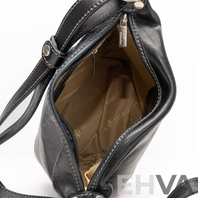 Cuoieria Fiorentina Crossbody Handbag, Black, Tanned Leather, Made in Italy