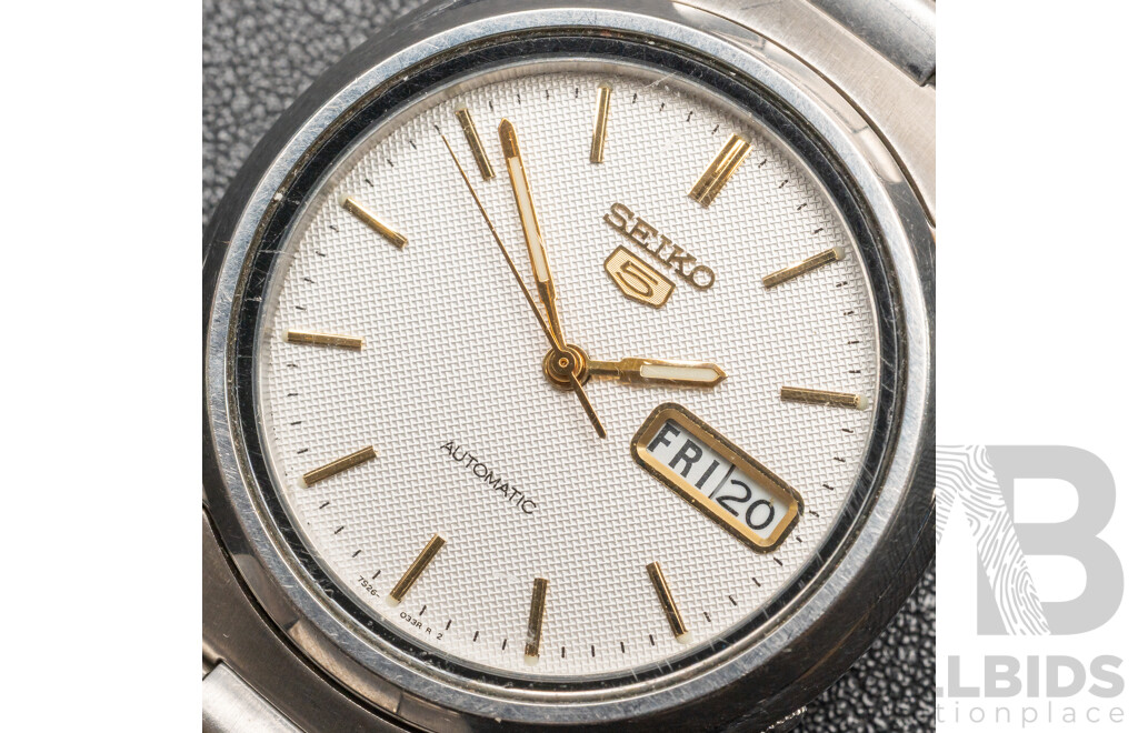 Seiko 5 Automatic Vintage Watch, S726-3040, 35mm, White Dial