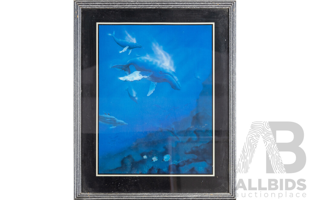 Artists Unknown, (20th Century), Under the Sea, Colour Print Poster, 54 x 44 cm (frame) and Country Village, Hand Made Long Stitch Wool Tapestry Panel, 38 x 38 cm (2)