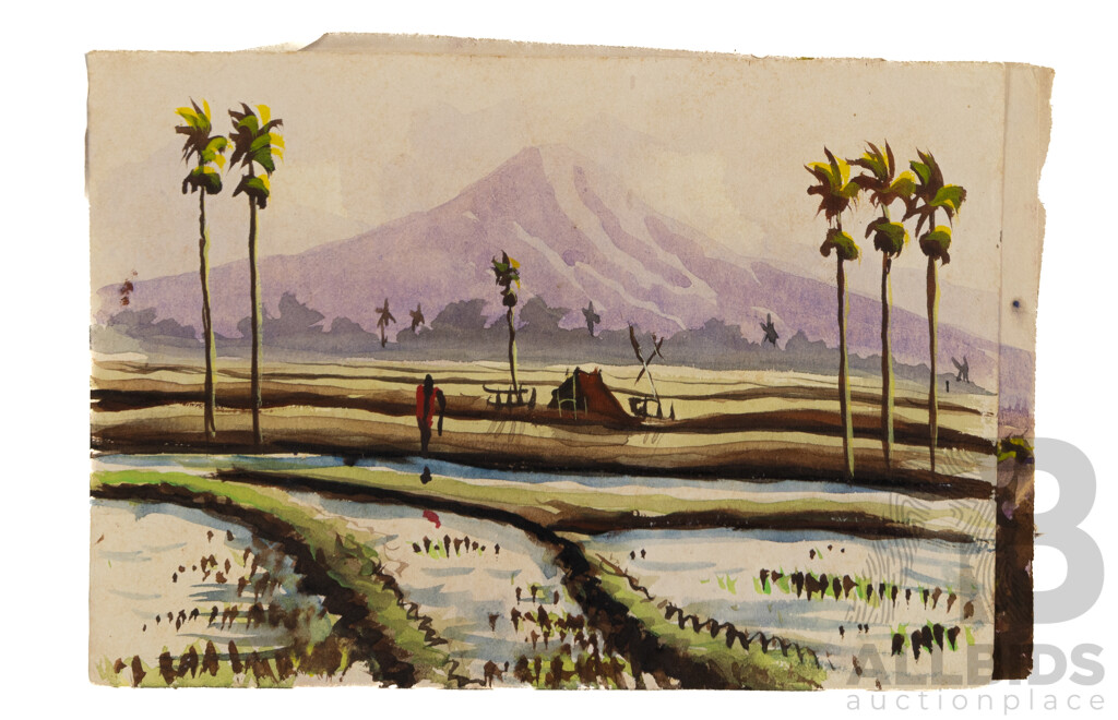 Artist Unknown, (20th Century, Balinese), Scenes From Village Life, Thirteen Original Watercolours, Varied Sizes and One Oil on Canvas, (14)